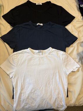 Three-Pack Women’s Crew Neck T-Shirts - Black, Navy & White